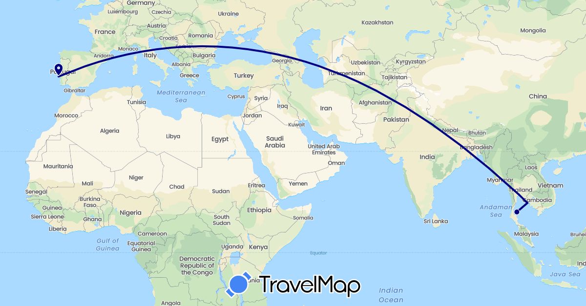 TravelMap itinerary: driving in Portugal, Thailand (Asia, Europe)